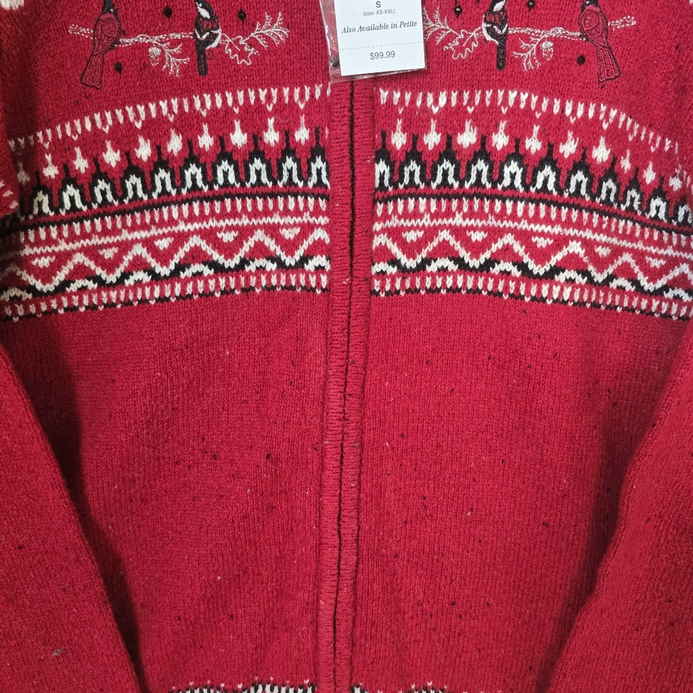 Northern Reflections Cardinal Acrylic Zip Up Sweater Red Womens Small NWT - Picture 8 of 13